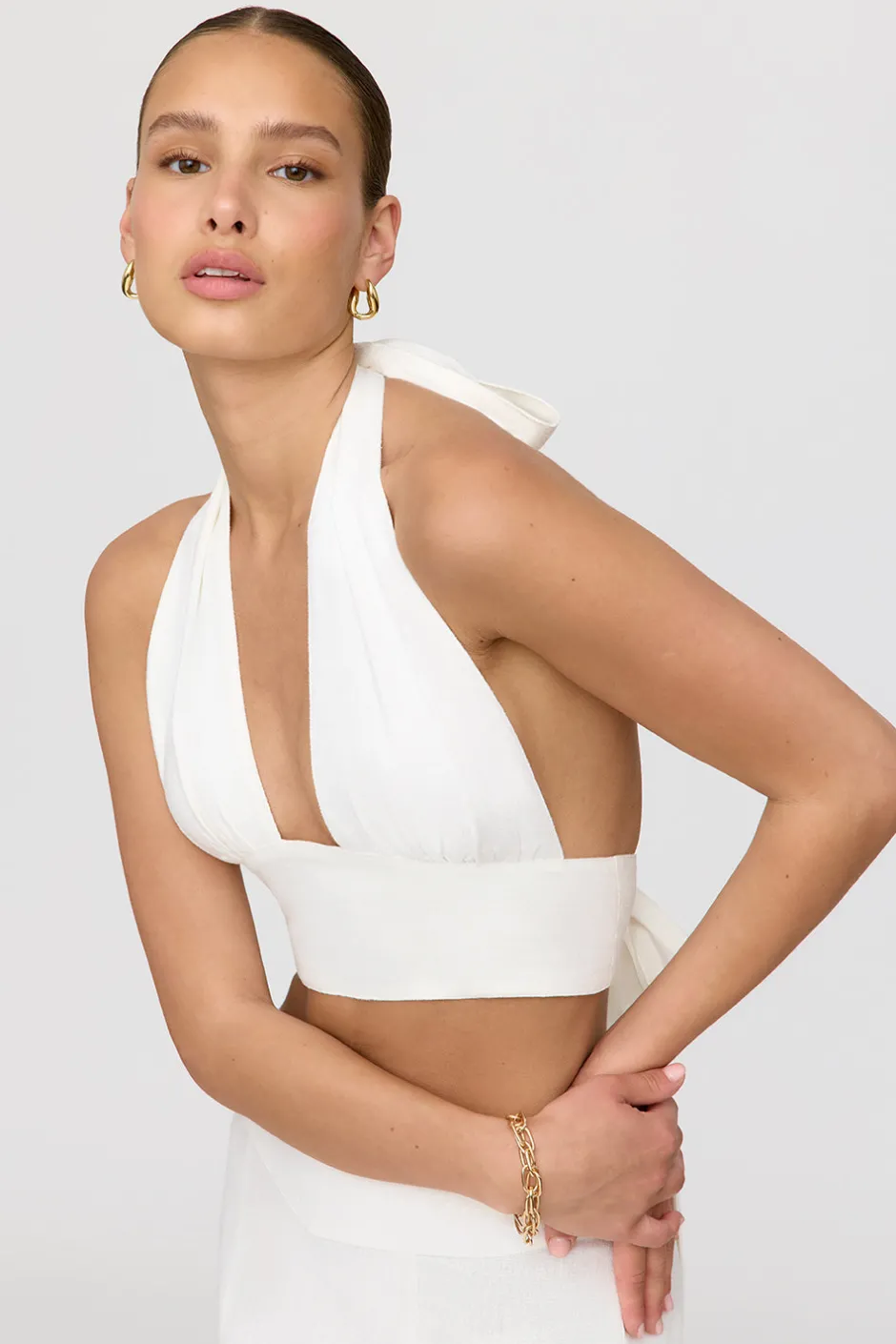TALA The Bridal Edit*Algarve Linen Blend Multiway Halter Crop Top -