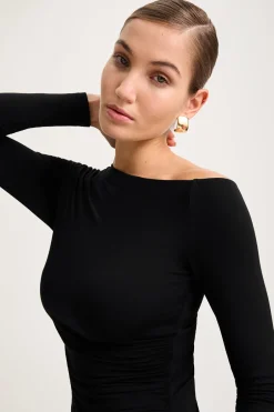 TALA Dresses*365 Asymmetric Ruched Side Long Sleeve Mini Dress - Shadow