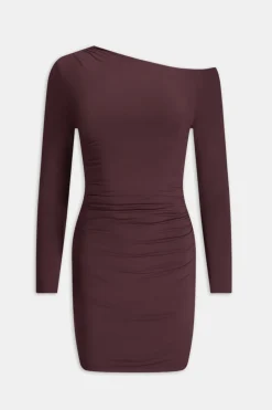 TALA Dresses*365 Asymmetric Ruched Side Long Sleeve Mini Dress - Mulled Wine