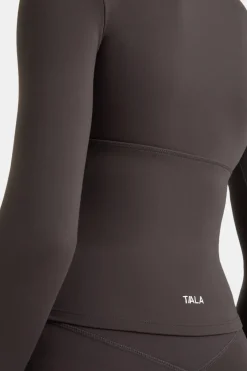 TALA Coffee Dates|Yoga / Pilates*DayFlex Built-In Support V Neck Long Sleeve Top - Cool Espresso