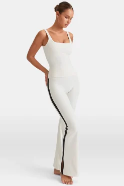TALA Coffee Dates|Yoga / Pilates*DayFlex Contrast Stripe Side Split Flared Yoga Pant No Front Seam - Ivory And Shadow Black