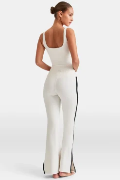 TALA Coffee Dates|Yoga / Pilates*DayFlex Contrast Stripe Side Split Flared Yoga Pant No Front Seam - Ivory And Shadow Black