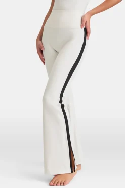 TALA Coffee Dates|Yoga / Pilates*DayFlex Contrast Stripe Side Split Flared Yoga Pant No Front Seam - Ivory And Shadow Black