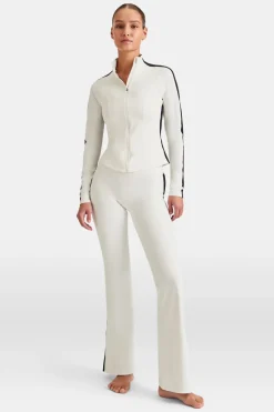 TALA Coffee Dates|Yoga / Pilates*DayFlex Contrast Stripe Zip Through Jacket - Ivory And Shadow Black