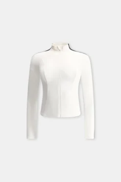 TALA Coffee Dates|Yoga / Pilates*DayFlex Contrast Stripe Zip Through Jacket - Ivory And Shadow Black