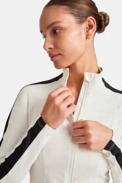 TALA Coffee Dates|Yoga / Pilates*DayFlex Contrast Stripe Zip Through Jacket - Ivory And Shadow Black
