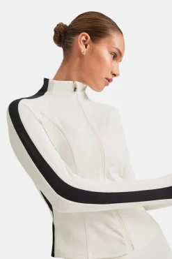 TALA Coffee Dates|Yoga / Pilates*DayFlex Contrast Stripe Zip Through Jacket - Ivory And Shadow Black