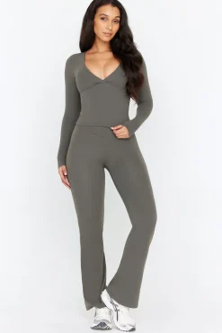 TALA Coffee Dates|Yoga / Pilates*DayFlex Wrap Flared Yoga Pant - Dark Olive