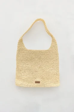 TALA Accessories*Embossed Logo Raffia Tote Bag - Natural