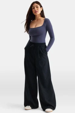 TALA Trousers*Everyday Tailoring Drawstring Trousers - Navy Stripe