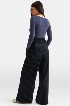TALA Trousers*Everyday Tailoring Drawstring Trousers - Navy Stripe