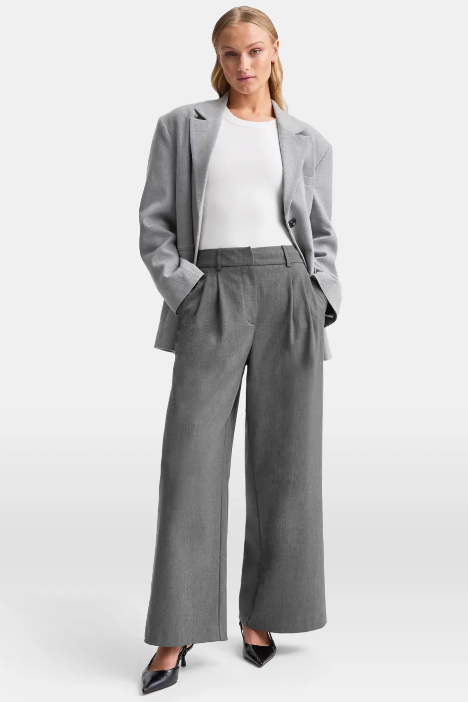 TALA Trousers*Everyday Tailoring Wide Leg Trousers - Charcoal Marl