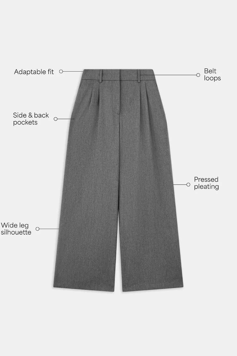 TALA Trousers*Everyday Tailoring Wide Leg Trousers - Charcoal Marl