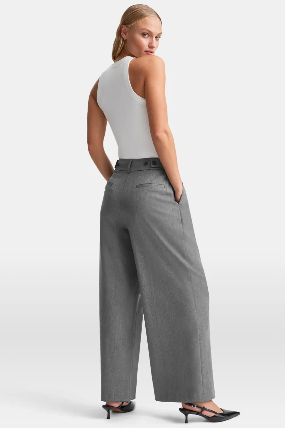 TALA Trousers*Everyday Tailoring Wide Leg Trousers - Charcoal Marl