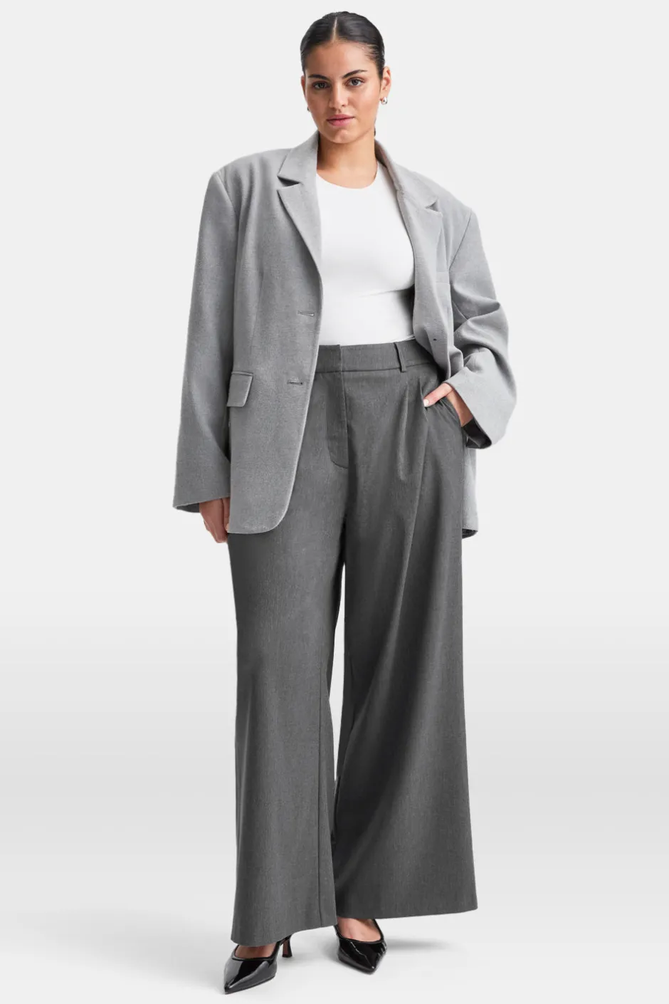 TALA Trousers*Everyday Tailoring Wide Leg Trousers - Charcoal Marl