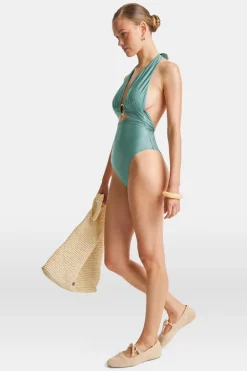 TALA Swimwear*Halter Plunge Gold Ring Bikini Swimsuit -