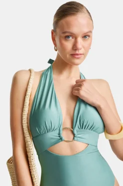 TALA Swimwear*Halter Plunge Gold Ring Bikini Swimsuit -