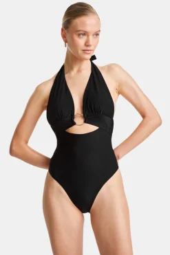 TALA Swimwear*Halter Plunge Gold Ring Bikini Swimsuit -