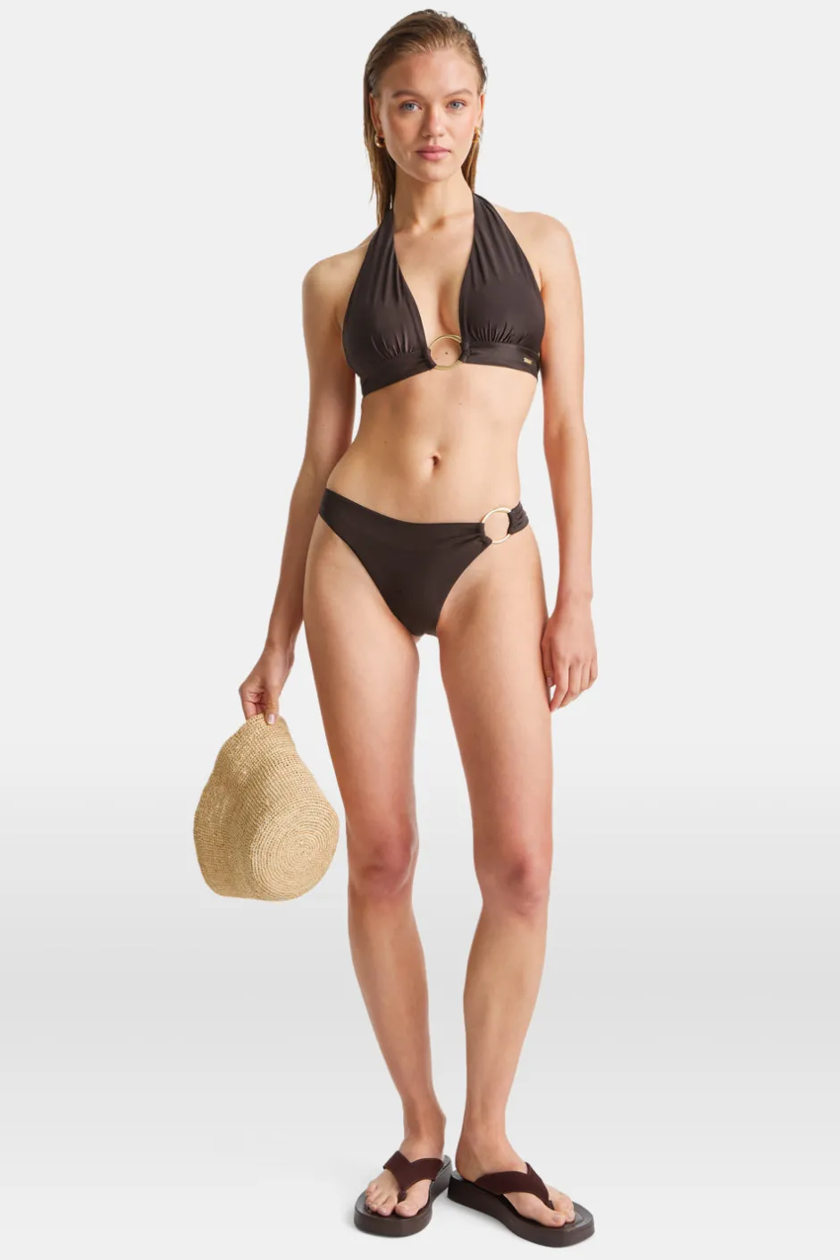 TALA Swimwear*Halter Plunge Gold Ring Bikini Top -