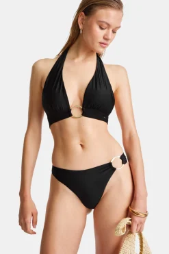 TALA Swimwear*Halter Plunge Gold Ring Bikini Top -