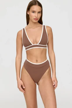 TALA Swimwear*Kos Contrast Trim High Waisted Cheeky Bikini Brief - Terracotta And Coconut Milk