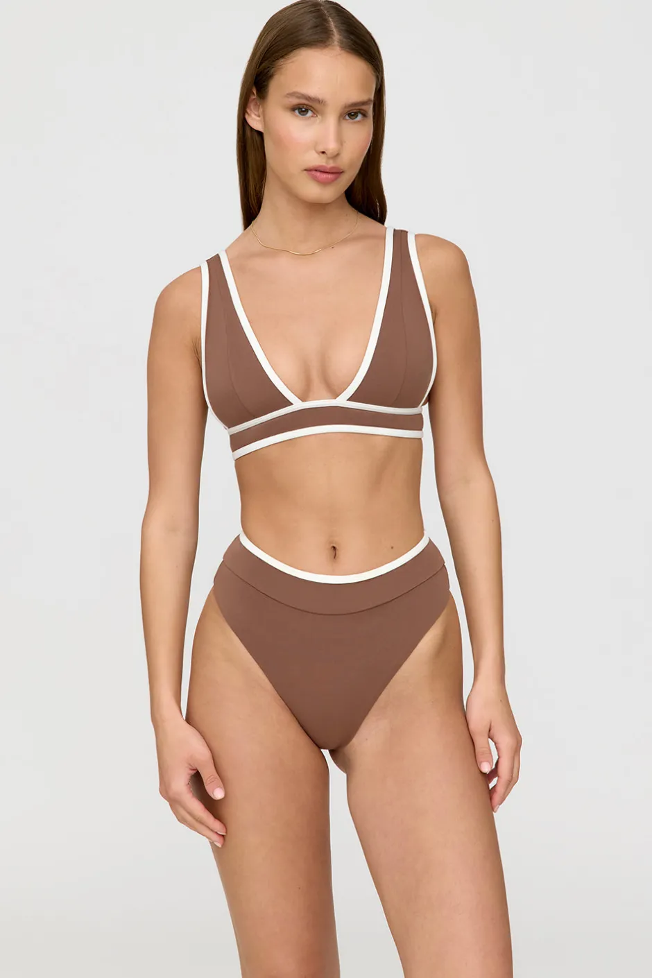 TALA Swimwear*Kos Contrast Trim High Waisted Cheeky Bikini Brief - Terracotta And Coconut Milk