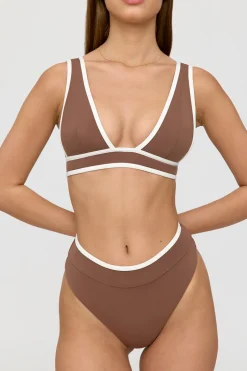 TALA Swimwear*Kos Contrast Trim High Waisted Cheeky Bikini Brief - Terracotta And Coconut Milk