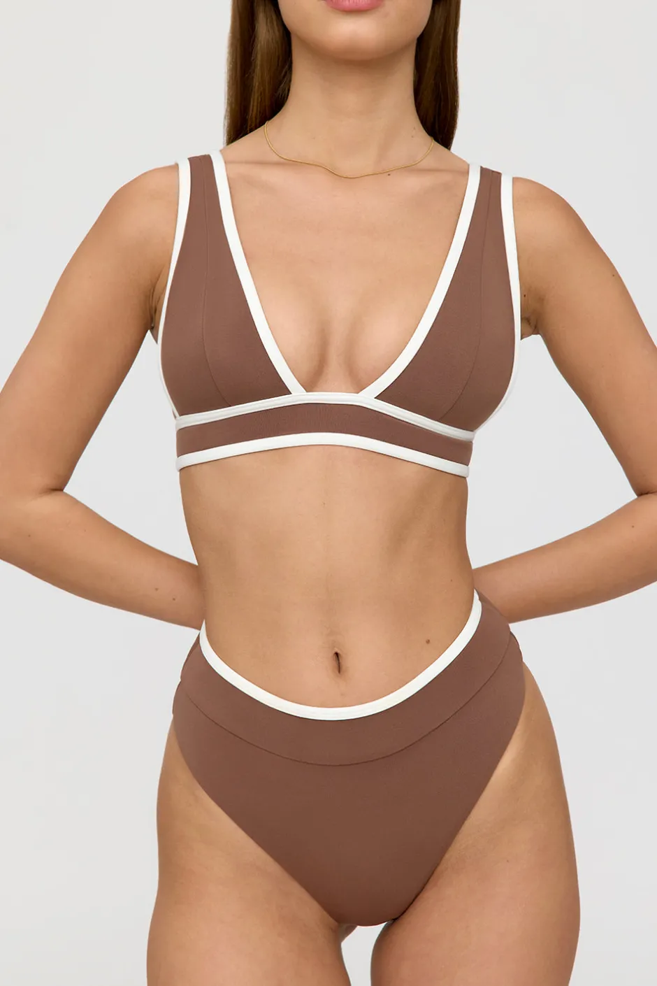 TALA Swimwear*Kos Contrast Trim High Waisted Cheeky Bikini Brief - Terracotta And Coconut Milk
