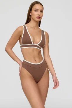 TALA Swimwear*Kos Contrast Trim High Waisted Cheeky Bikini Brief - Terracotta And Coconut Milk