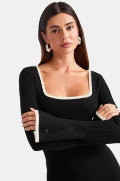 TALA Knitwear|Dresses*Long Sleeve Contrast Ribbed Knit Maxi Dress - And Buttermilk