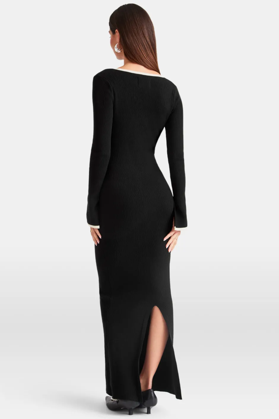 TALA Knitwear|Dresses*Long Sleeve Contrast Ribbed Knit Maxi Dress - And Buttermilk