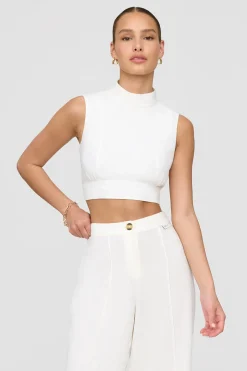 TALA The Bridal Edit*Monaco Linen Blend Mock Neck Tie Back Crop Top -