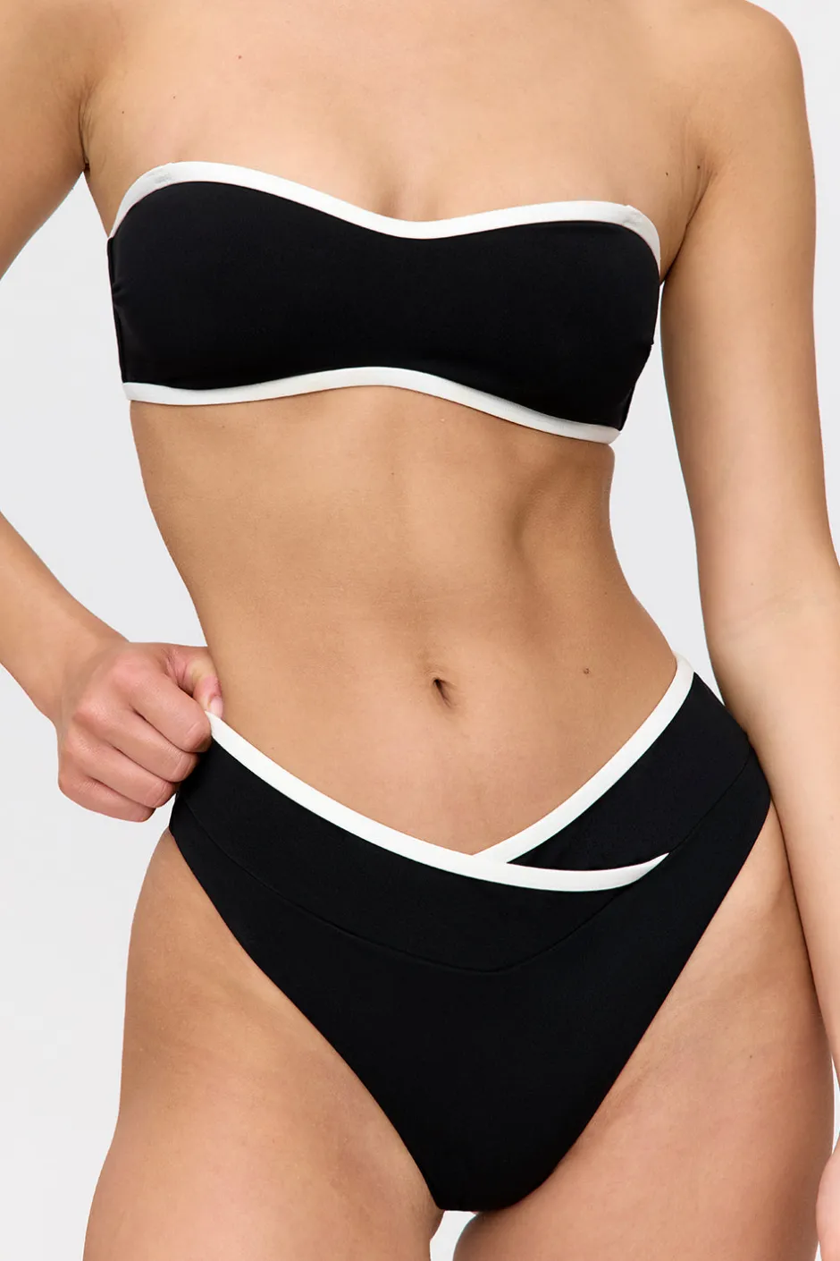 TALA Swimwear*Mykonos Contrast Trim Multiway Bandeau Bikini Top - Shadow And Coconut Milk