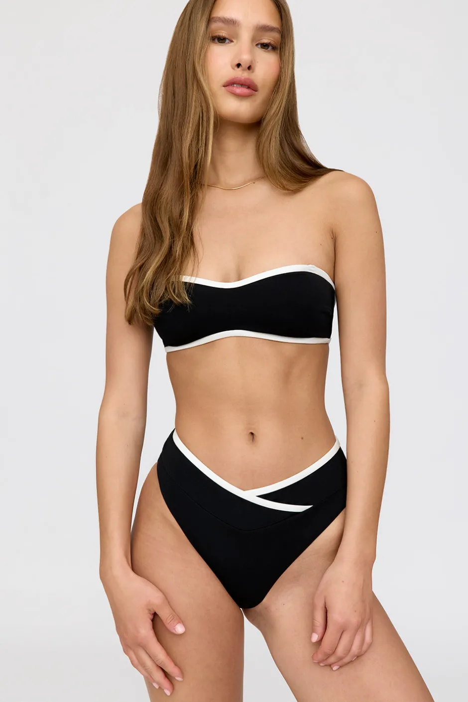 TALA Swimwear*Mykonos Contrast Trim Multiway Bandeau Bikini Top - Shadow And Coconut Milk