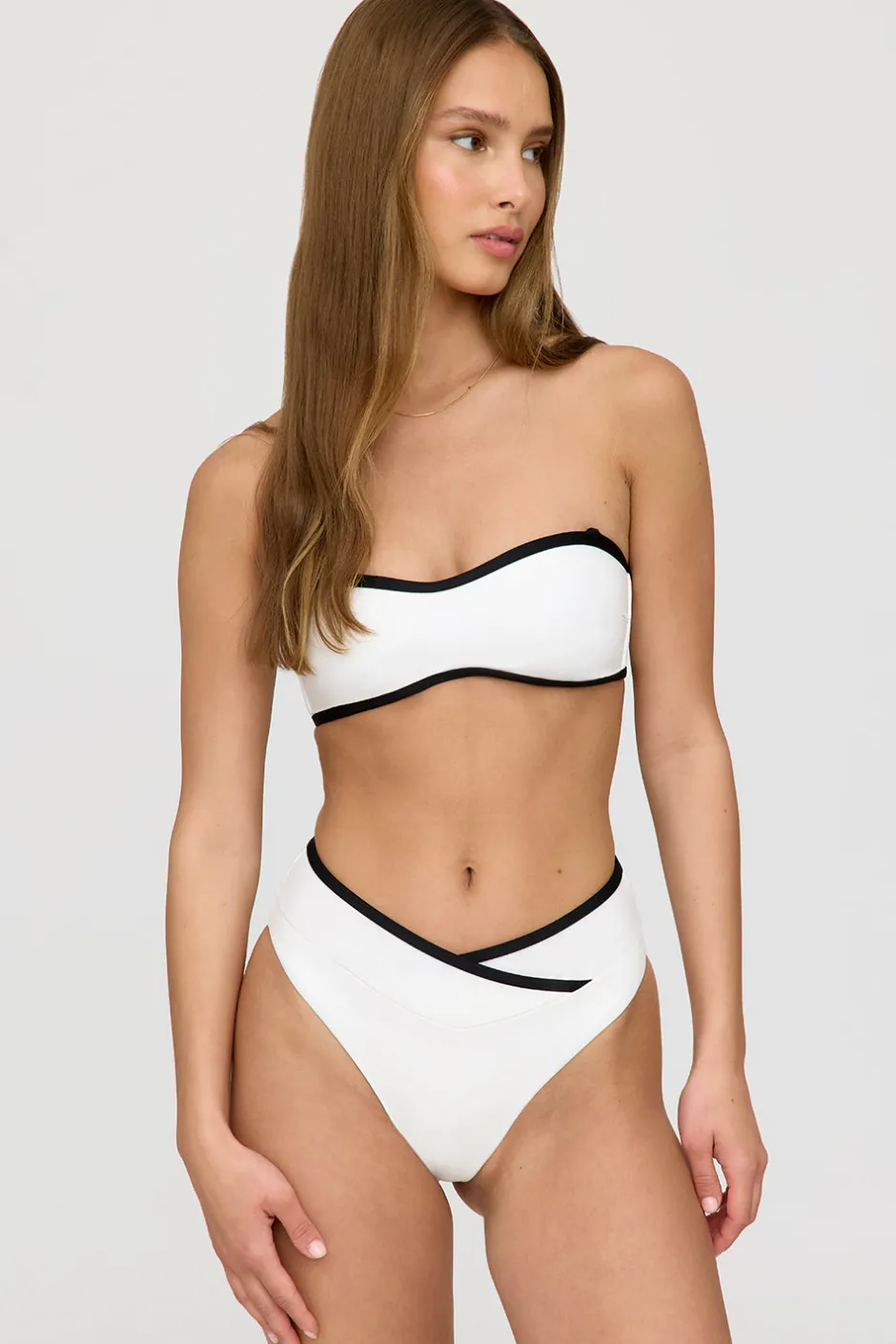 TALA The Bridal Edit|Swimwear*Mykonos Contrast Trim Multiway Bandeau Bikini Top - Coconut Milk And Shadow Black