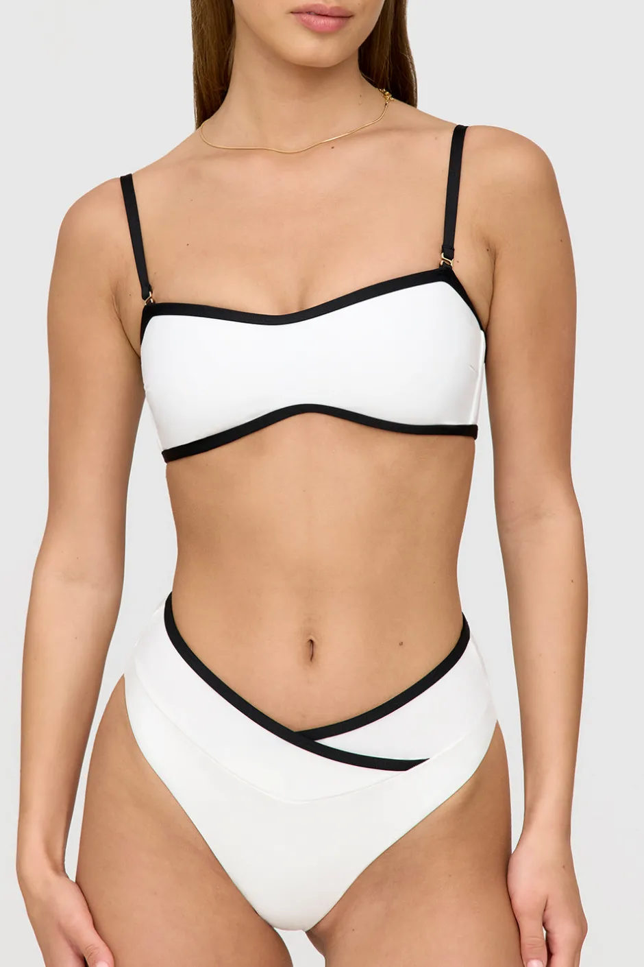 TALA The Bridal Edit|Swimwear*Mykonos Contrast Trim Multiway Bandeau Bikini Top - Coconut Milk And Shadow Black