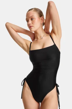 TALA Swimwear*Ruched Adjustable Tie Side Shaping Swimsuit - Blank Onyx