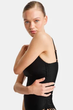 TALA Swimwear*Ruched Adjustable Tie Side Shaping Swimsuit - Blank Onyx