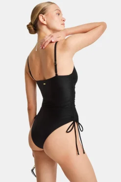 TALA Swimwear*Ruched Adjustable Tie Side Shaping Swimsuit - Blank Onyx