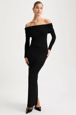 TALA Dresses*365 Ruched Side Bardot Maxi Dress - Shadow