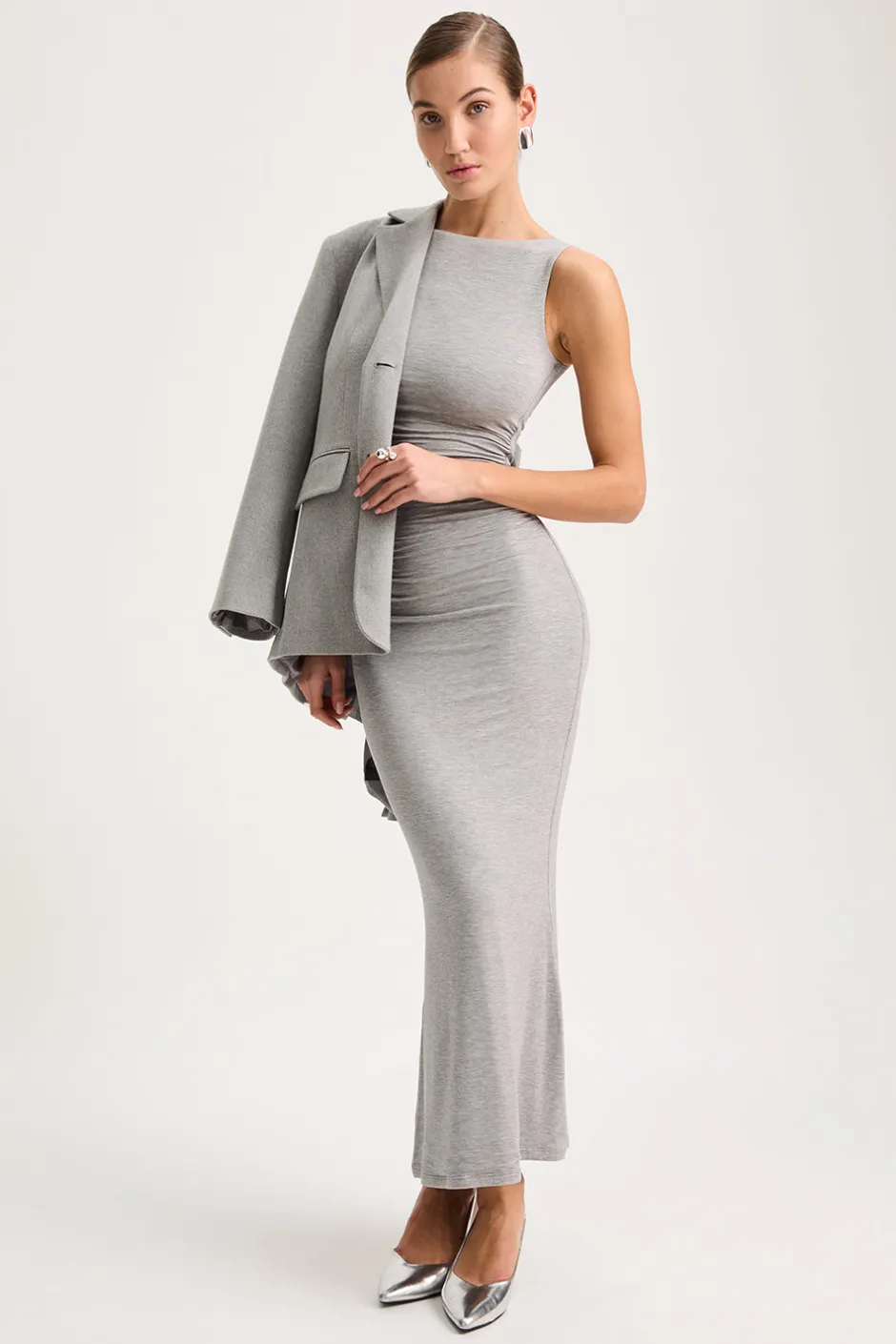 TALA Dresses*365 Ruched Side Boat Neck Maxi Dress - Marl