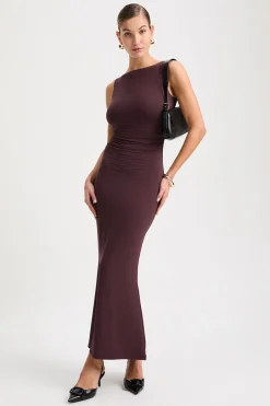 TALA Dresses*365 Ruched Side Boat Neck Maxi Dress - Mulled Wine