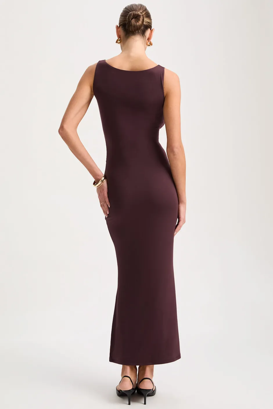 TALA Dresses*365 Ruched Side Boat Neck Maxi Dress - Mulled Wine