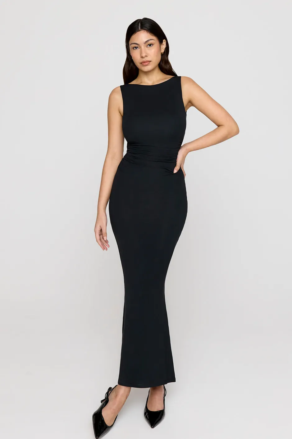 TALA Dresses*365 Ruched Side Boat Neck Maxi Dress -