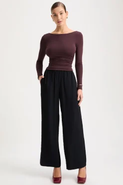 TALA Tops*365 Ruched Side Open Back Long Sleeve Top -