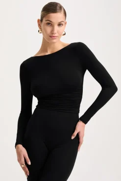 TALA Tops*365 Ruched Side Open Back Long Sleeve Top -