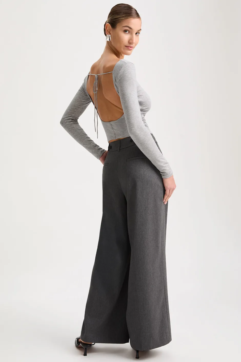 TALA Tops*365 Ruched Side Open Back Long Sleeve Top -