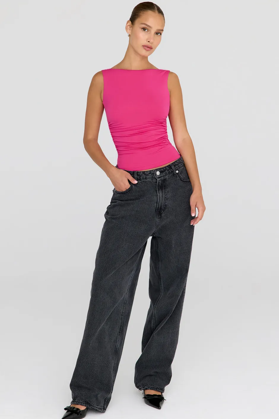 TALA Tops*365 Ruched Side Open Back Top -