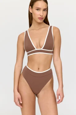 TALA Swimwear*Saint Tropez Contrast Trim Plunge Neck Bikini Top - Terracotta And Coconut Milk