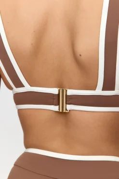 TALA Swimwear*Saint Tropez Contrast Trim Plunge Neck Bikini Top - Terracotta And Coconut Milk